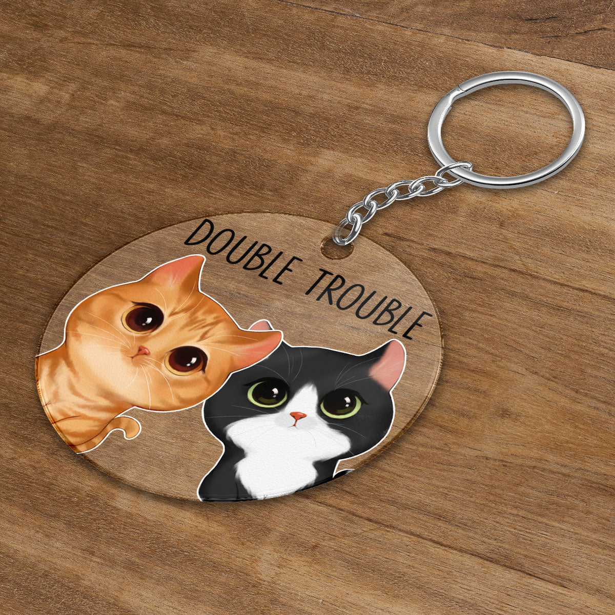 Double Trouble Watercolor Cute Cats Gift For Cat Lovers Personalized Acrylic Keychain
