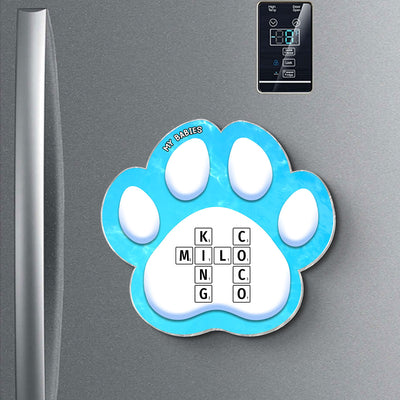 Dog Cat Pet Names Crossword Puzzle Art Personalized Paw Shaped Acrylic Fridge Magnet