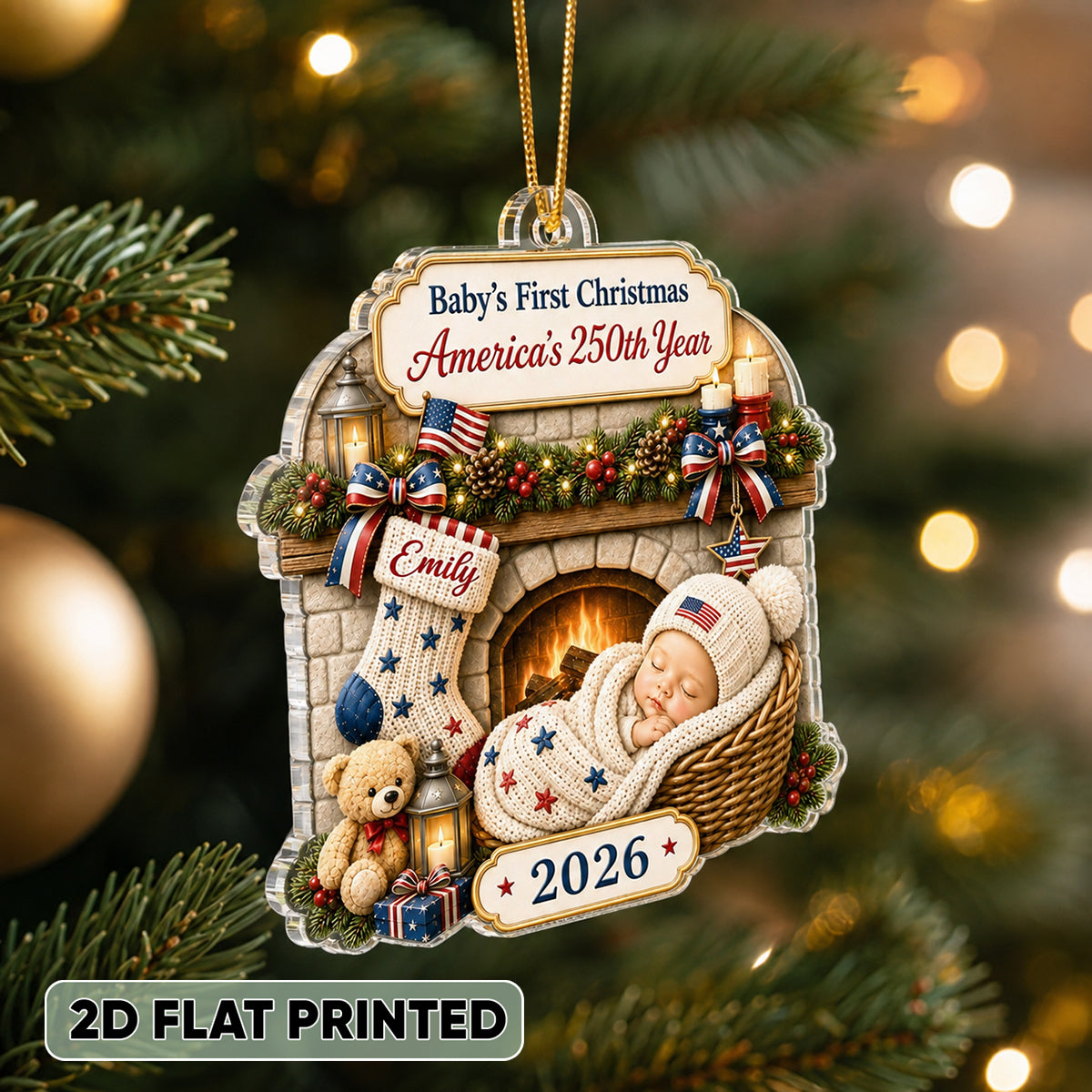 Baby 1st Christmas America 250th Anniversary - Personalized Acrylic Ornament - Newborn Keepsake, New Baby Gift