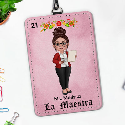 Teacher La Maestra Personalized ID Badge Holder, Back To School Gift For Teacher