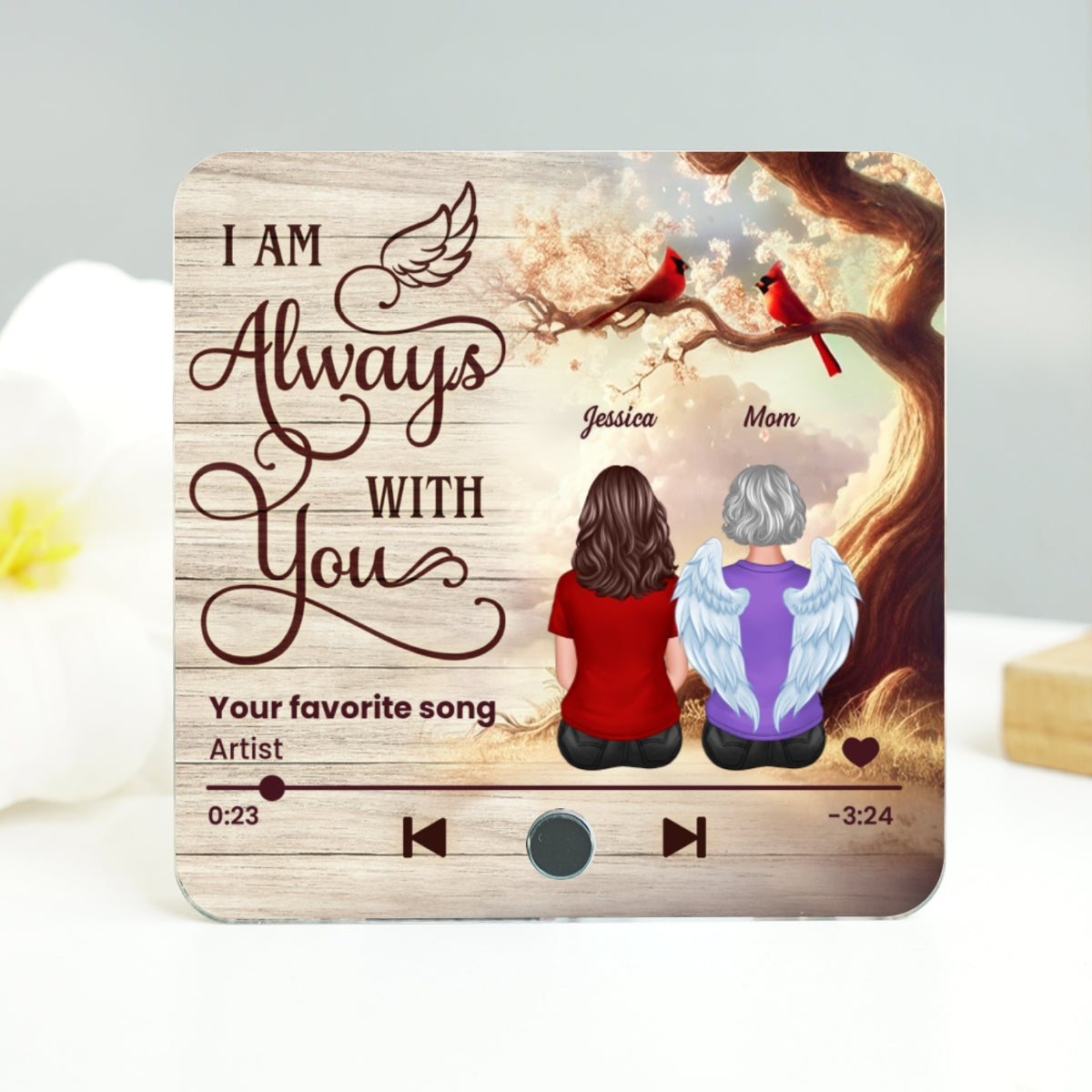Always With You Cardinal Blossom Tree Memorial Personalized Music Fridge Magnet, Sympathy Keepsake, Remembrance Gift