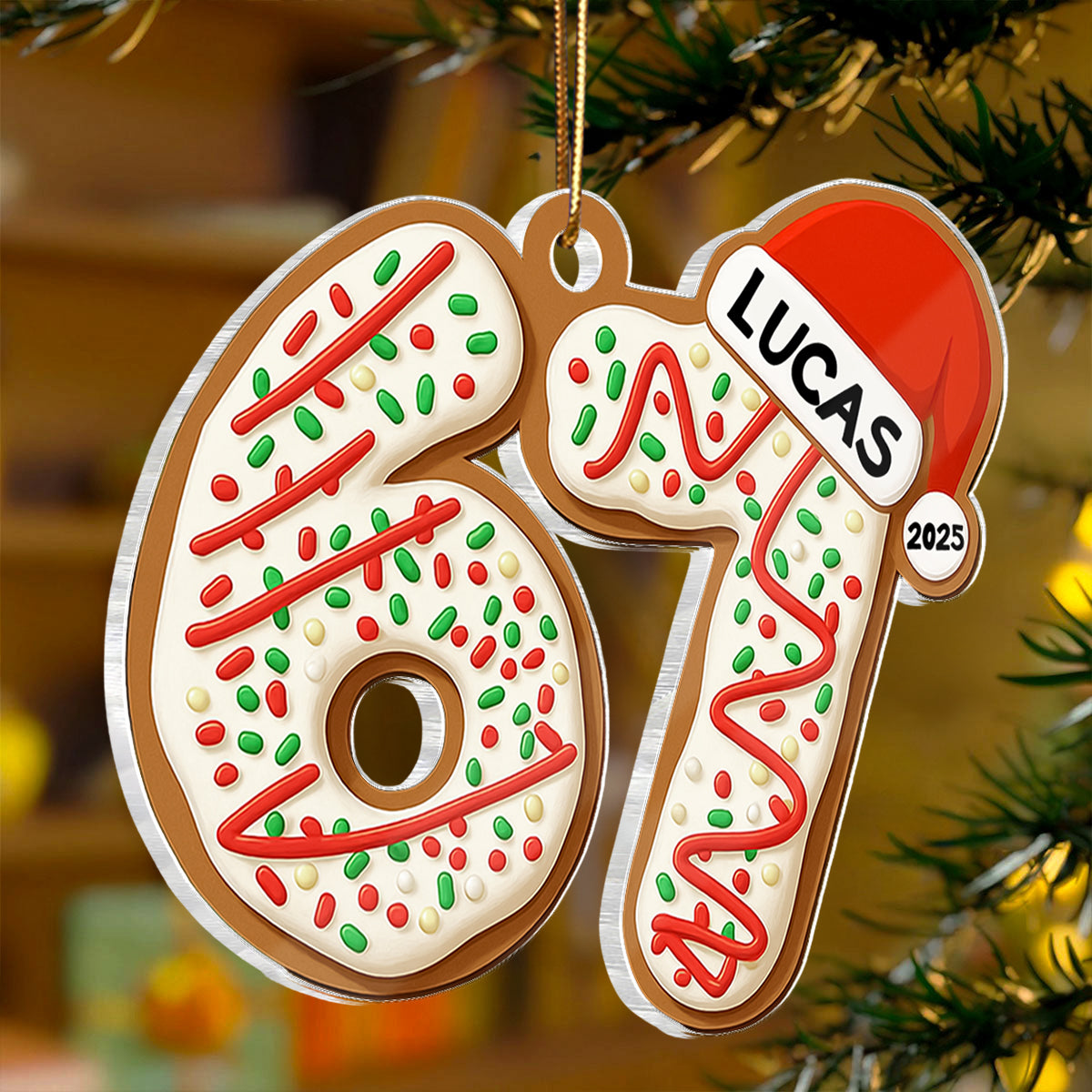 Custom Name Six Seven Ornament - Personalized Acrylic Ornament - Funny Six Seven 67 Ornament, Christmas Santa 67 Ornament, Gen Z, Gen Alpha Teenager Ornament