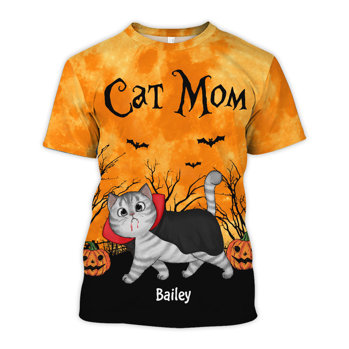 Cat Mom Halloween Moon Light Bat Tree Walking Cat Personalized Shirt, Purrfect Costume for Cat Lover