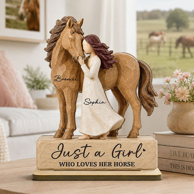 Girl Standing With Horse 2D Flat - Personalized 2-Layered Wooden Plaque - Keepsake Gift For Horse Lover