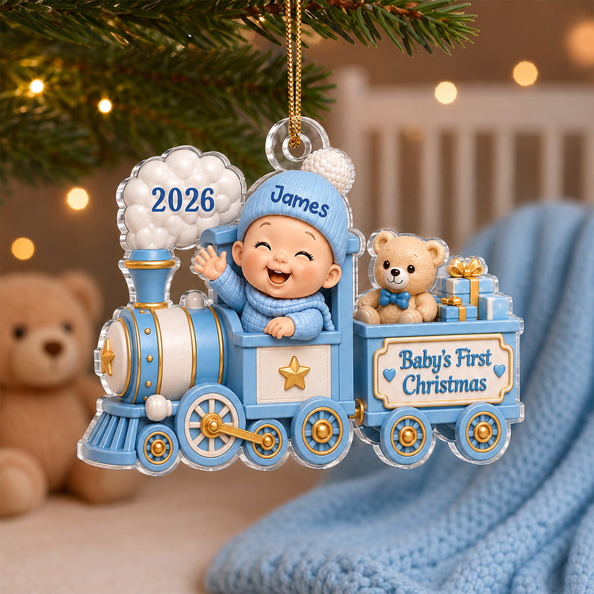 Baby First Christmas On Toy Train 2D Flat - Personalized Acrylic
