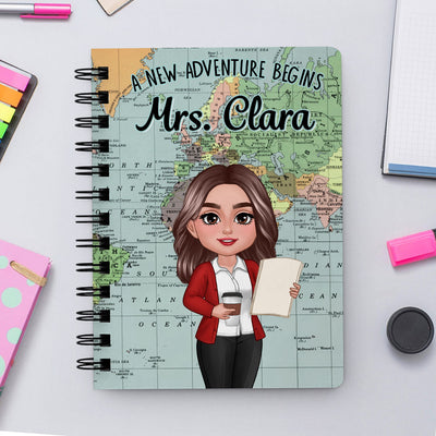 World Map Adventure Themed Teacher Book Of Notes Personalized Spiral Notebook Journal, Back To School Stationery