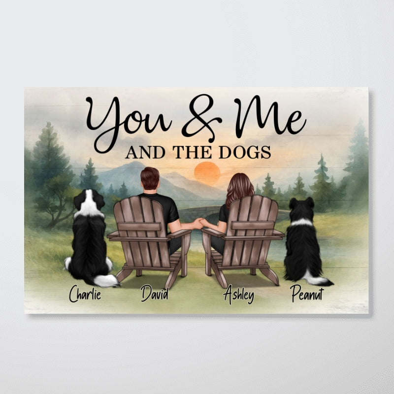 Retro Vintage Mountain Landscape Couple You Me And The Dogs Cats Personalized Poster| Heartfelt Gift For Dogs Lovers, Cats Lovers