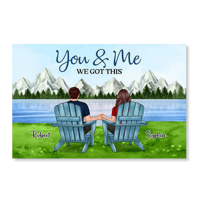 Couple Back View Sitting At Lake Mountain Personalized Horizontal Poster