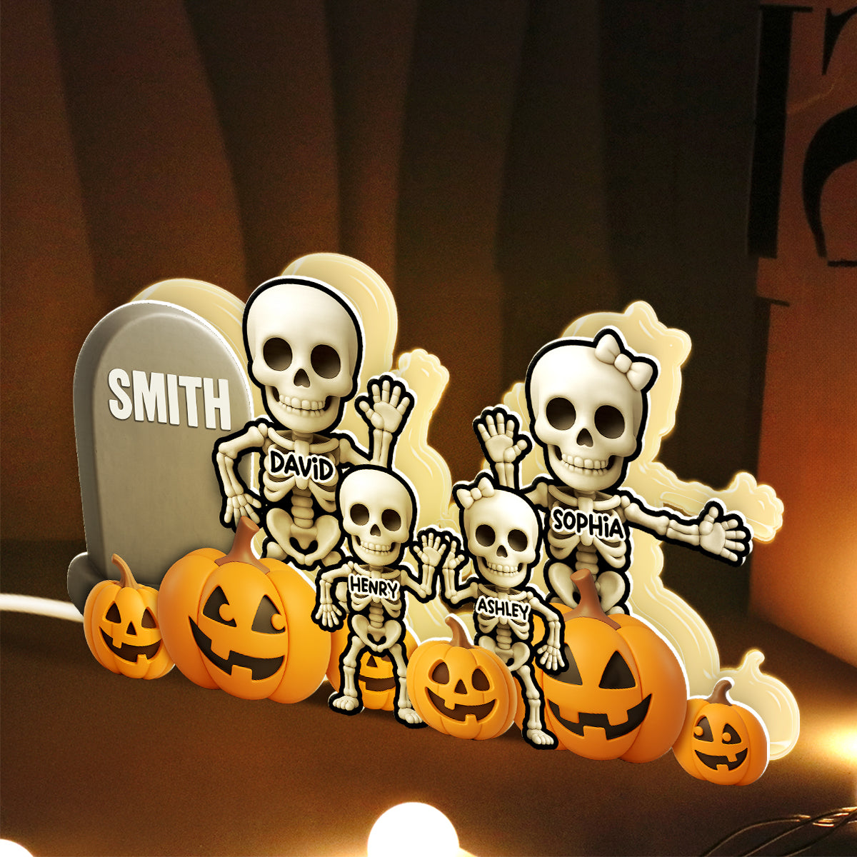 Cute Skeleton Halloween Standing 3D Effect Personalized Light Box