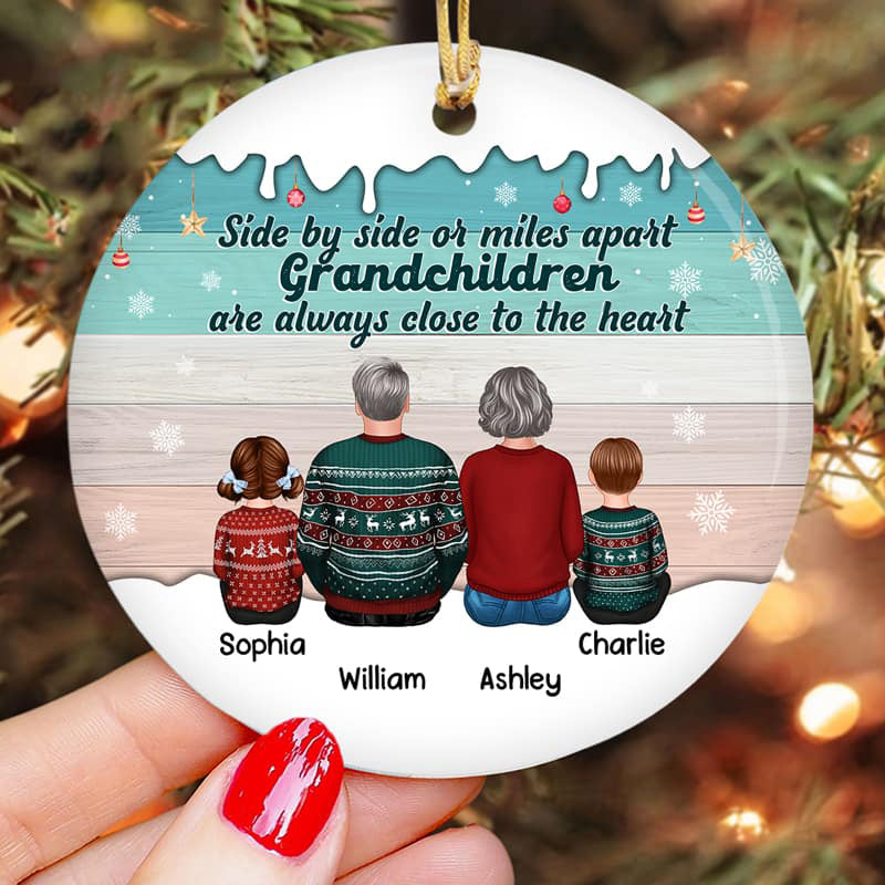 Side By Side Grandkids Grandma Grandpa Personalized Circle Ornament