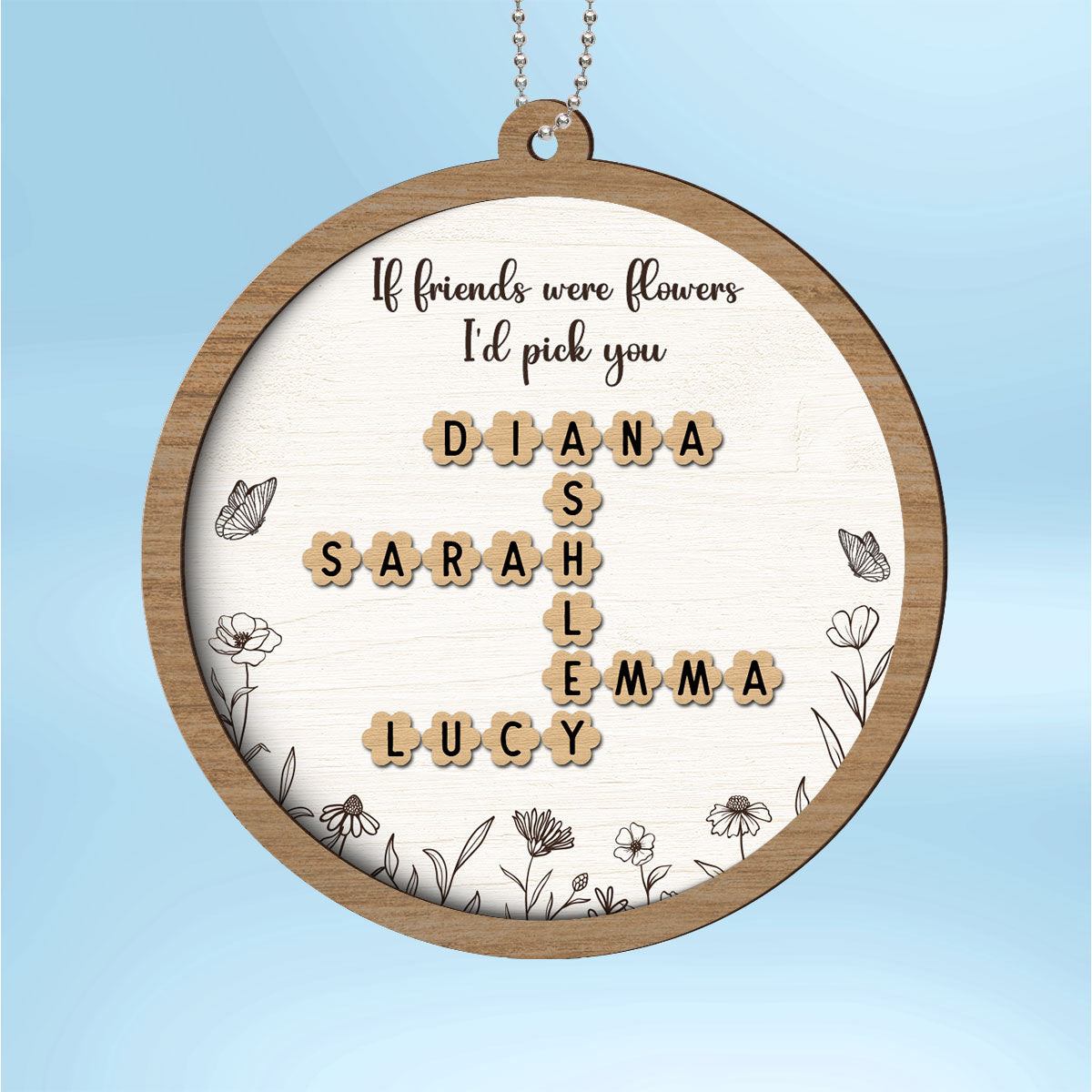 If Friends Sisters Were Flowers Crossword Puzzle Names Personalized 2-Layer Wooden Ornament