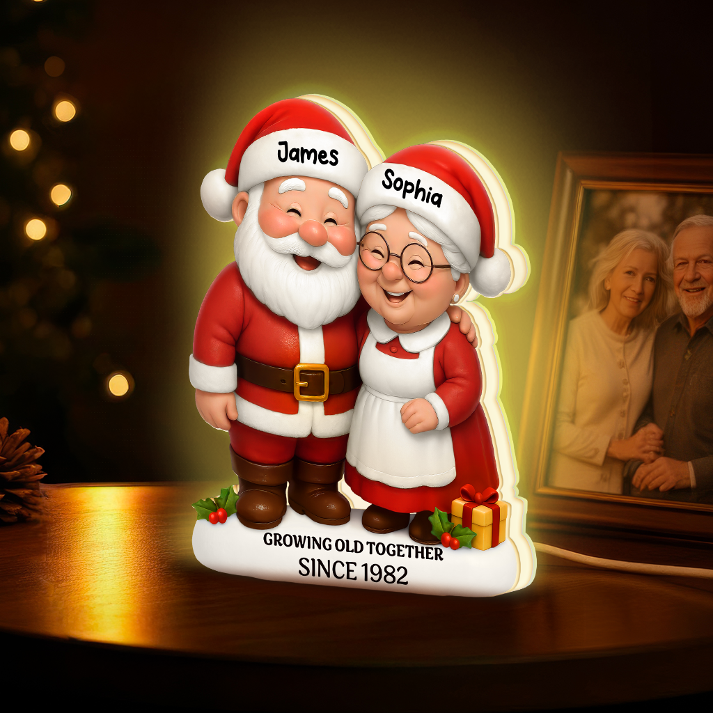 Christmas Santa Couple Growing Old Together - Personalized Light Box - Gift For Couple