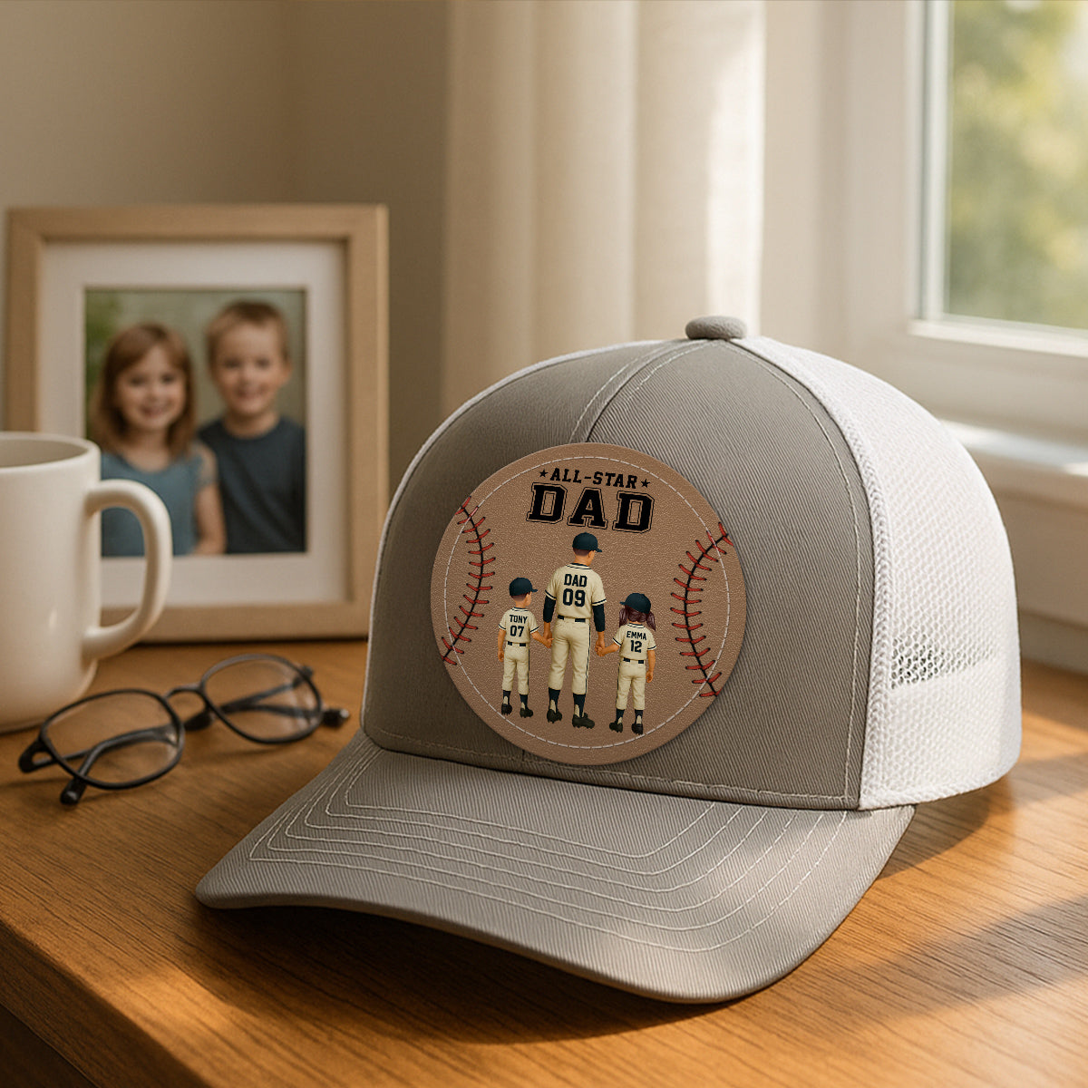All-Star Dad Baseball Dad & Kids Personalized Leather Patch Hat