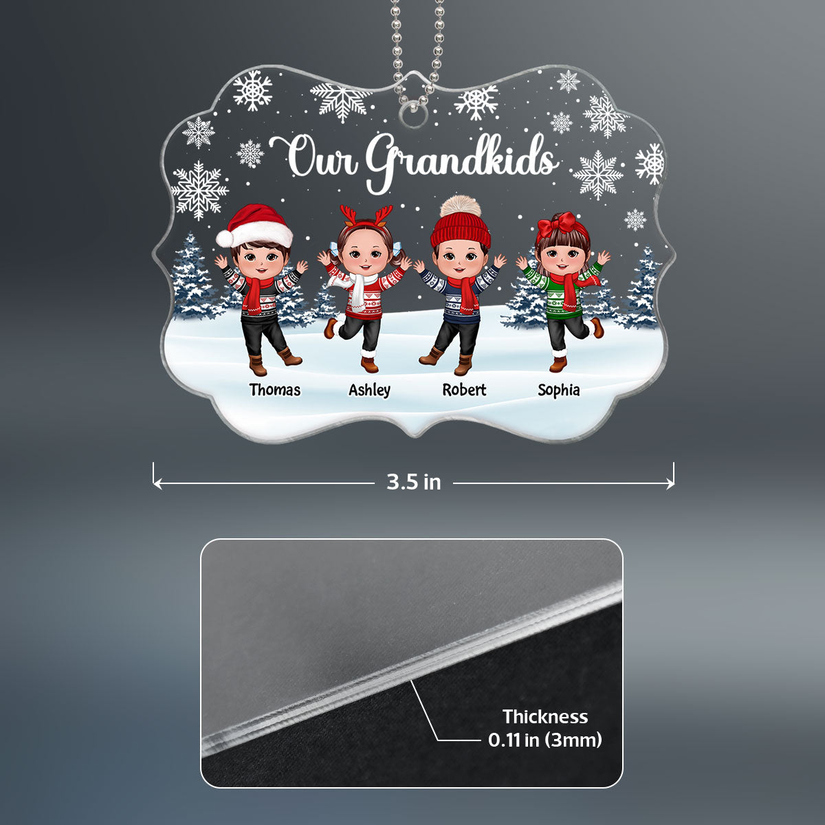 Our Grandkids Happy Doll Kids In Snow Christmas Gift For Grandma Grandpa Personalized Acrylic Ornament