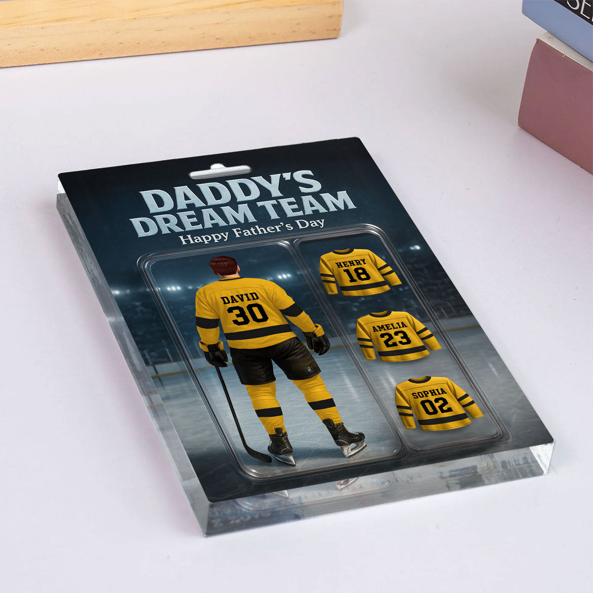 The Best Hockey Dad Ever With Kids' Names Custom Figure Personalized Acrylic Block Plaque, 2025 Father's Day Gift For Him, For Dad