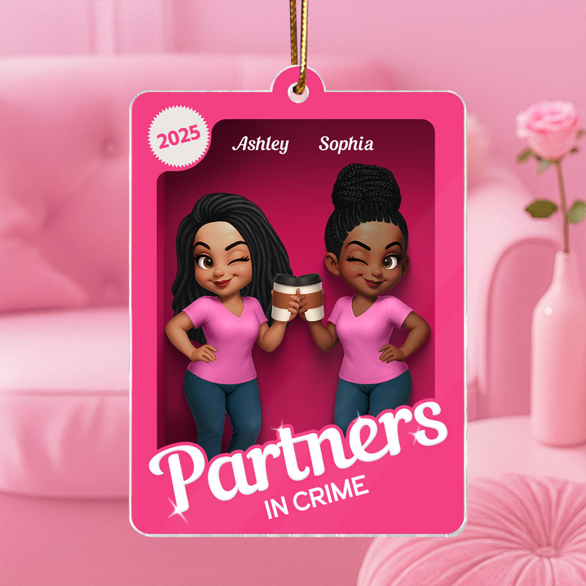 Besties Sisters 3D Effect Pink Toy Box - Personalized Acrylic Ornament - Gift for Besties, Best Friends