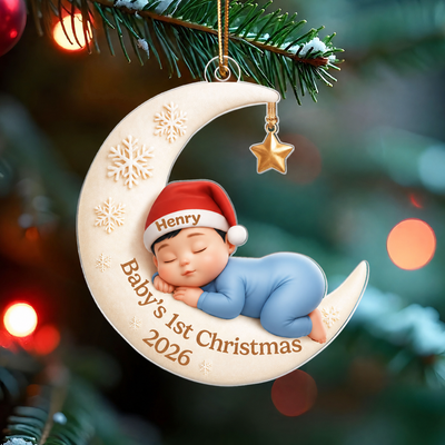 Baby Sleeping on Moon - Personalized Acrylic Ornament - Baby's First Christmas Keepsake, Gift for Grandkids, Baby, Newborn