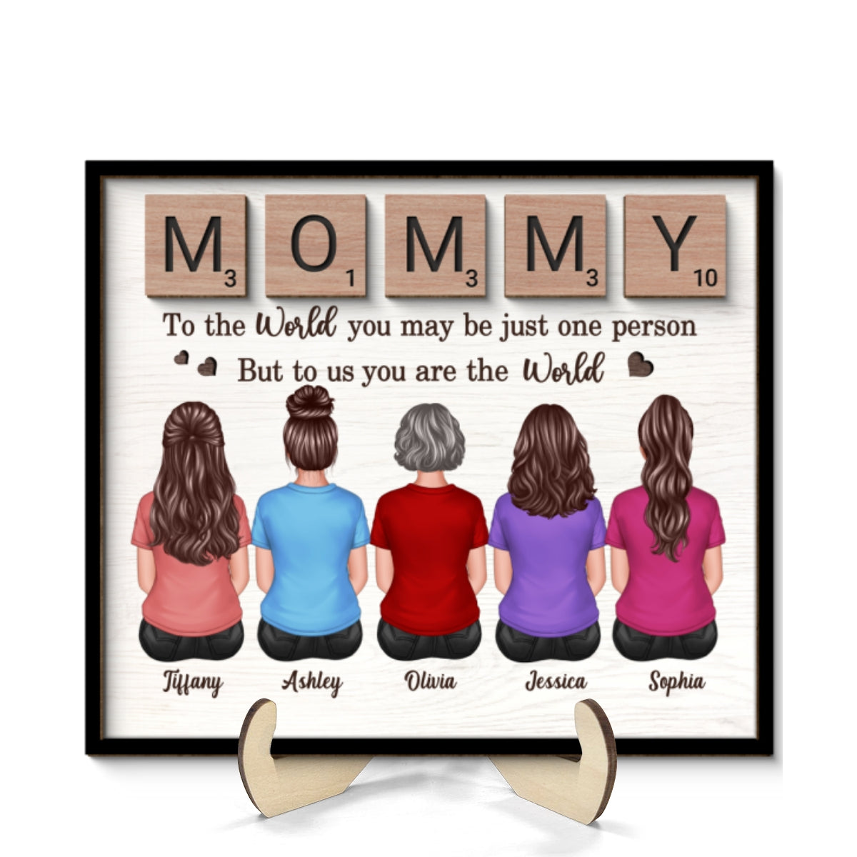MOMMY You Are The World Alphabet Tiles Gift For Mom Personalized 2-Layer Wooden Plaque
