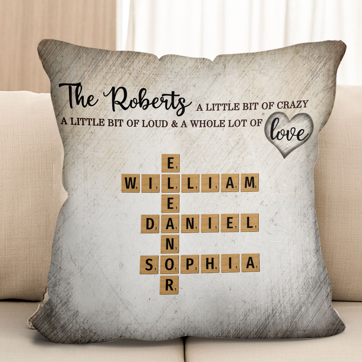 Family Whole Lot Of Love Crossword Puzzle Art - Captured In A Moment, Cherished For A Lifetime Personalized Pillow