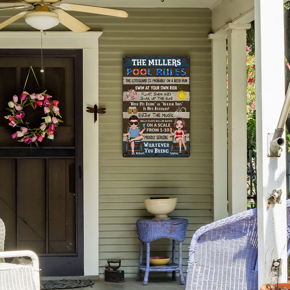 Pool Rules Summer Couple Personalized Metal Sign