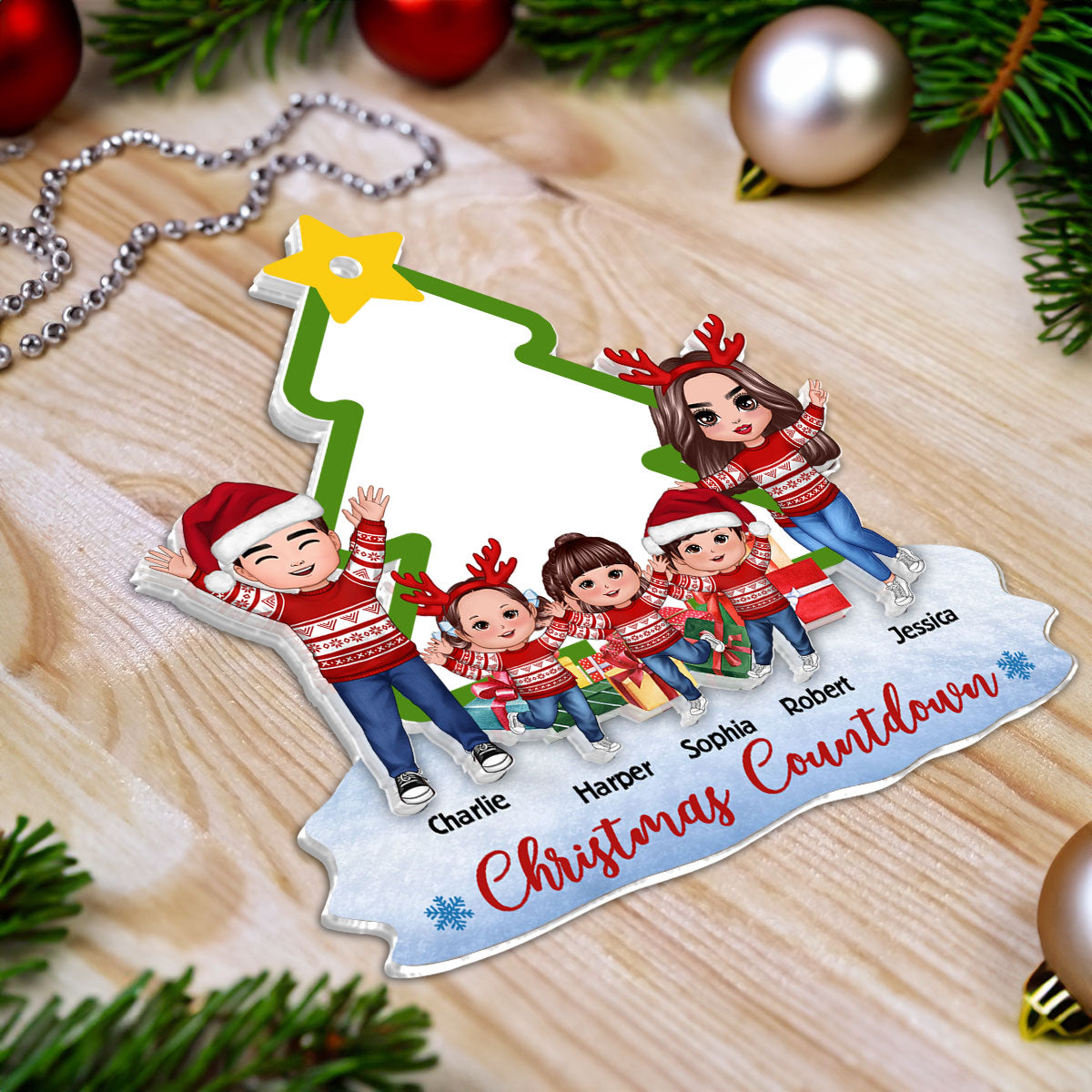 Family Countdown To Christmas Personalized 2-Layer Acrylic Ornament
