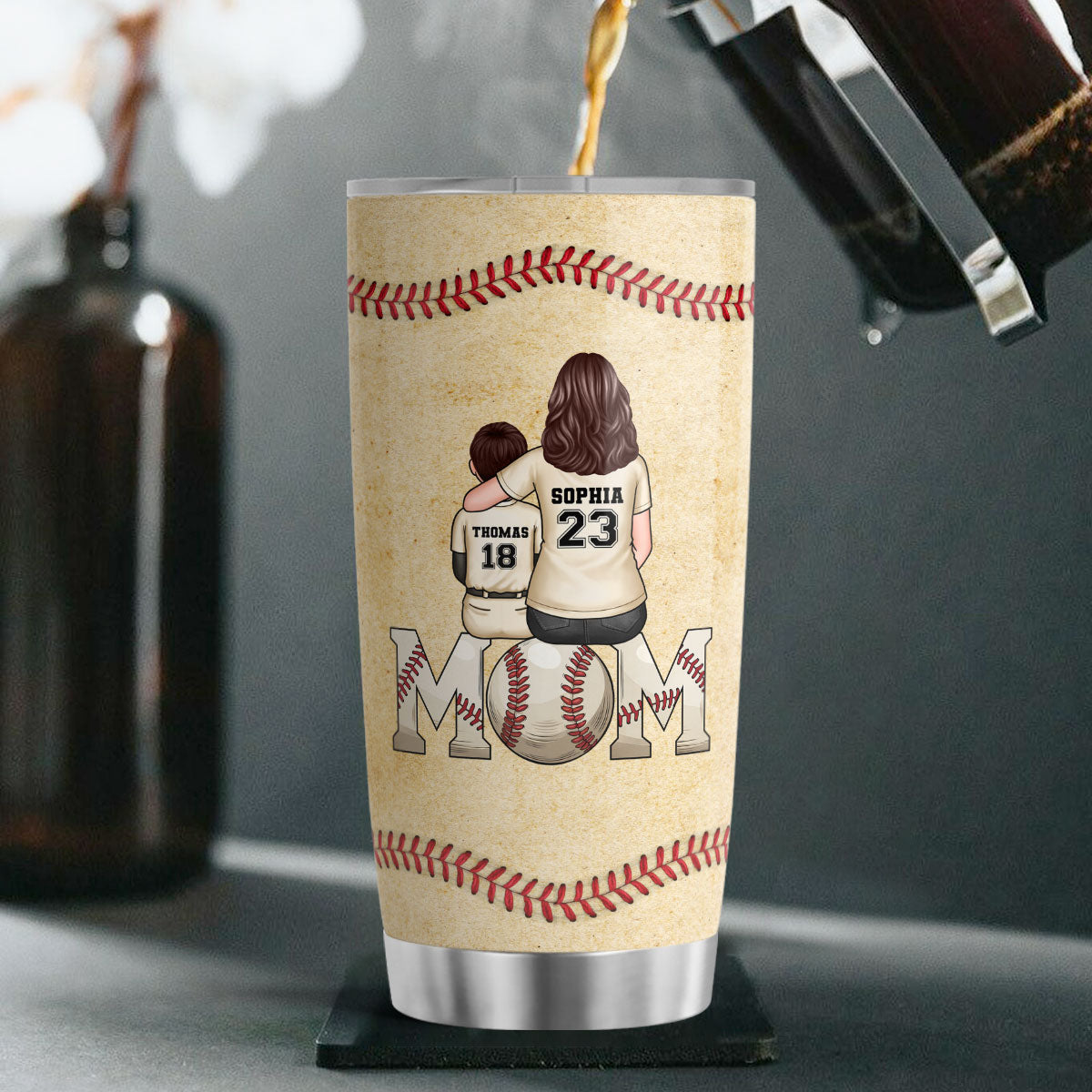 Baseball, Softball Mom And Kids Personalized Tumbler, Gift for Mom, Gift for Wife