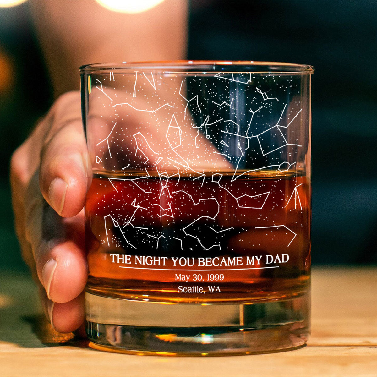 The Day You Became My Dad Custom Star Map by Date Personalized Wine Glass, Father's Day Gift for Dad, Gift for Husband
