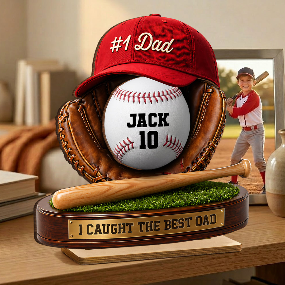 No 1 Baseball Dad - Personalized 2-Layered Wooden Plaque - Father's Day Gift for Dad, Husband