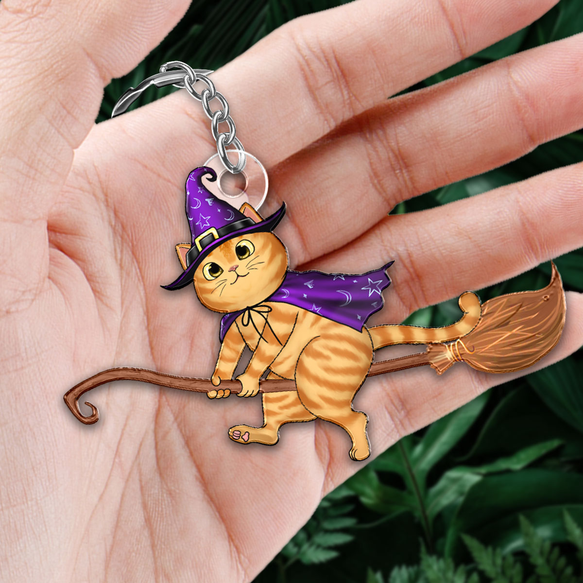 Halloween Cats On Broom Personalized Acrylic Keychain