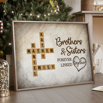 The Love Between Brothers & Sisters Knows No Distance Crossword Puzzle Art, Personalized Poster