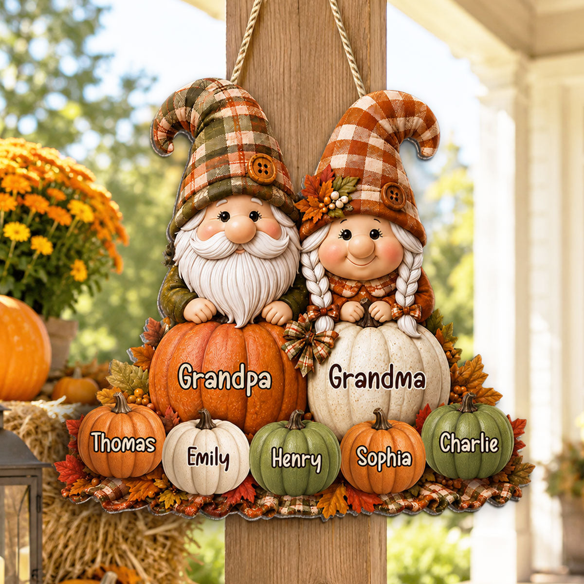 Cozy Warm Fall Season Gnome Grandma Grandpa Pumpkin Patch - Personalized Wood Sign - Fall Decoration For Grandparents