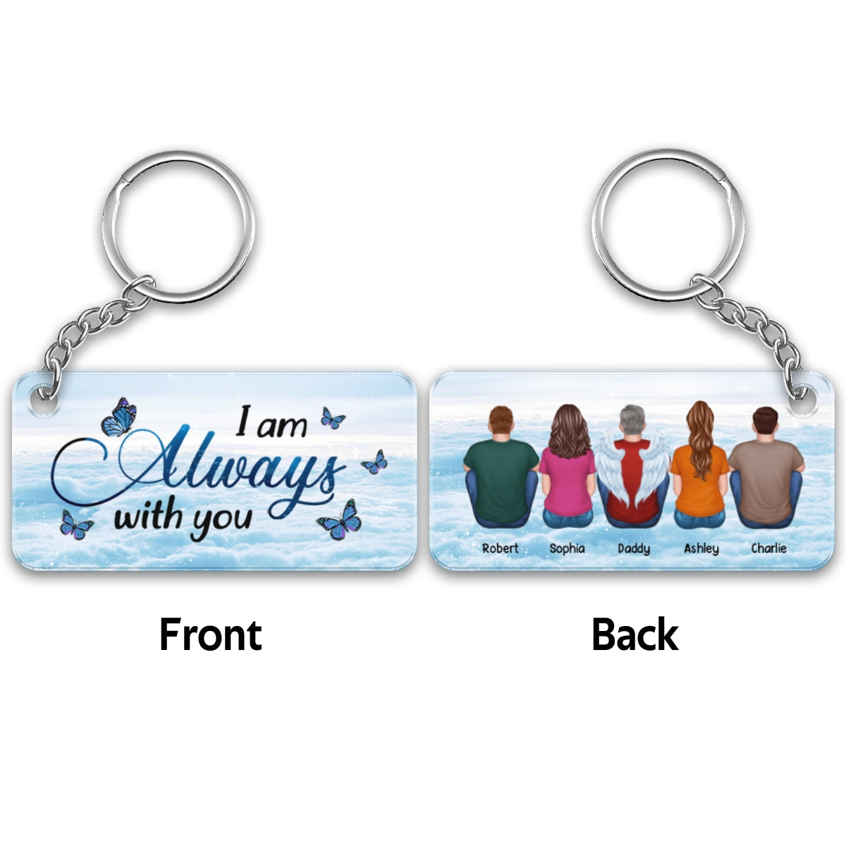 Always With You Sky Family Members Grandma Grandpa Dad Mom Kids Dogs Cats Memorial Personalized Acrylic Keychain