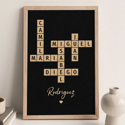 Arte de Crucigrama Familiar - Creado en un Momento, Atesorado para Siempre Póster Personalizado