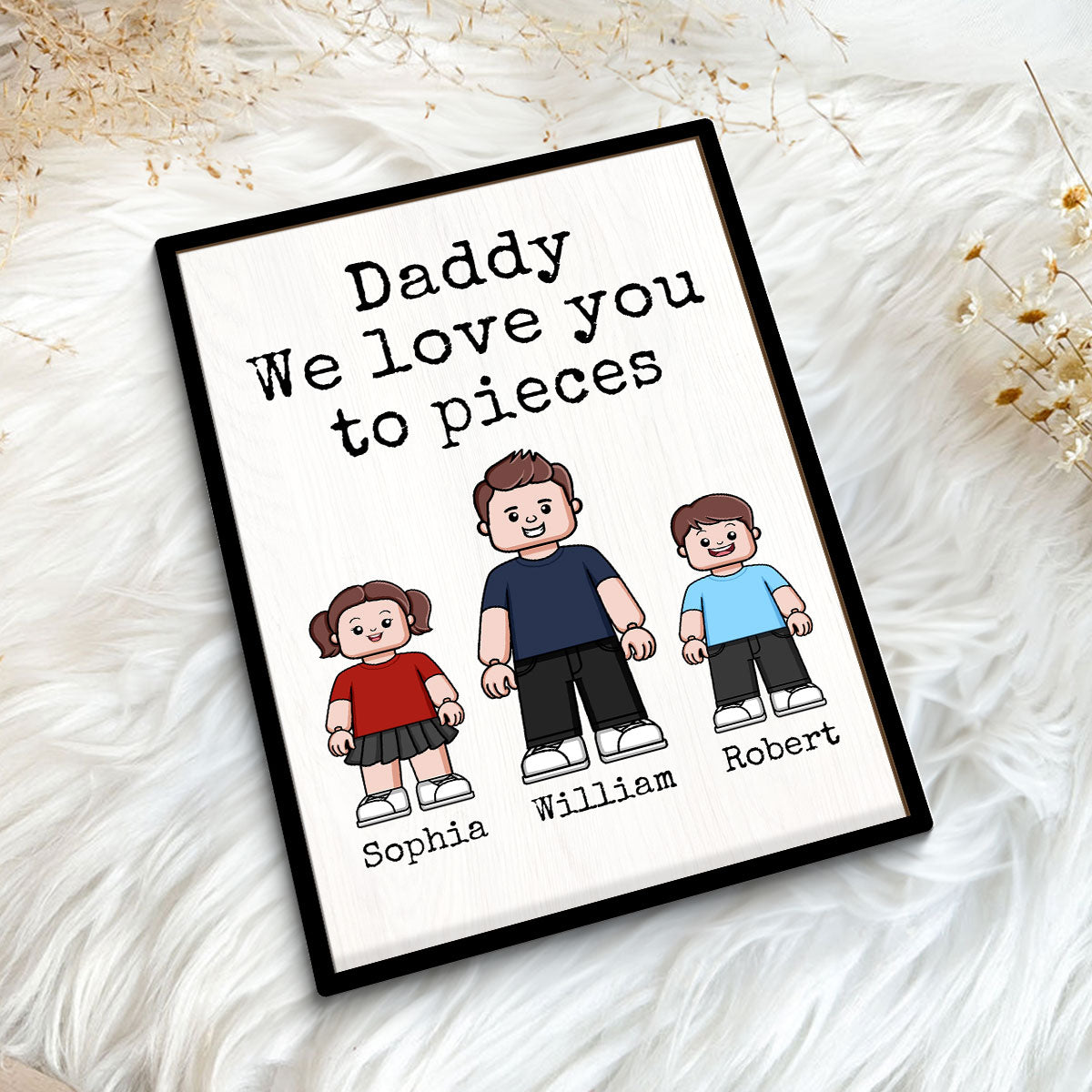Mommy Daddy Grandma Grandpa We Love You To Pieces Block Characters Personalized 2-Layer Wooden Plaque