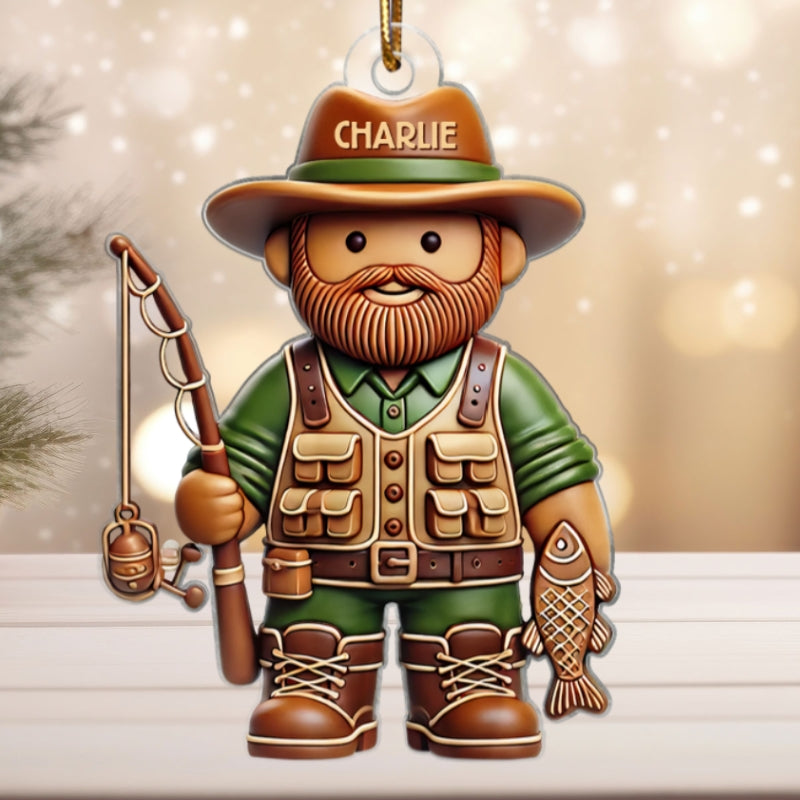 3D Effect Fisherman Christmas Personalized Acrylic Ornament, Funny Christmas Gift For Fishers, Fishing Lovers