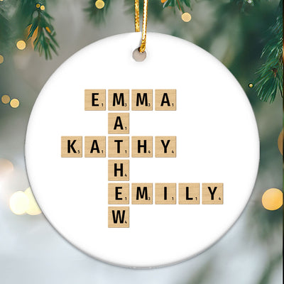 Family Christmas Decor Crossword Puzzle Art Personalized Round Ceramic Ornament