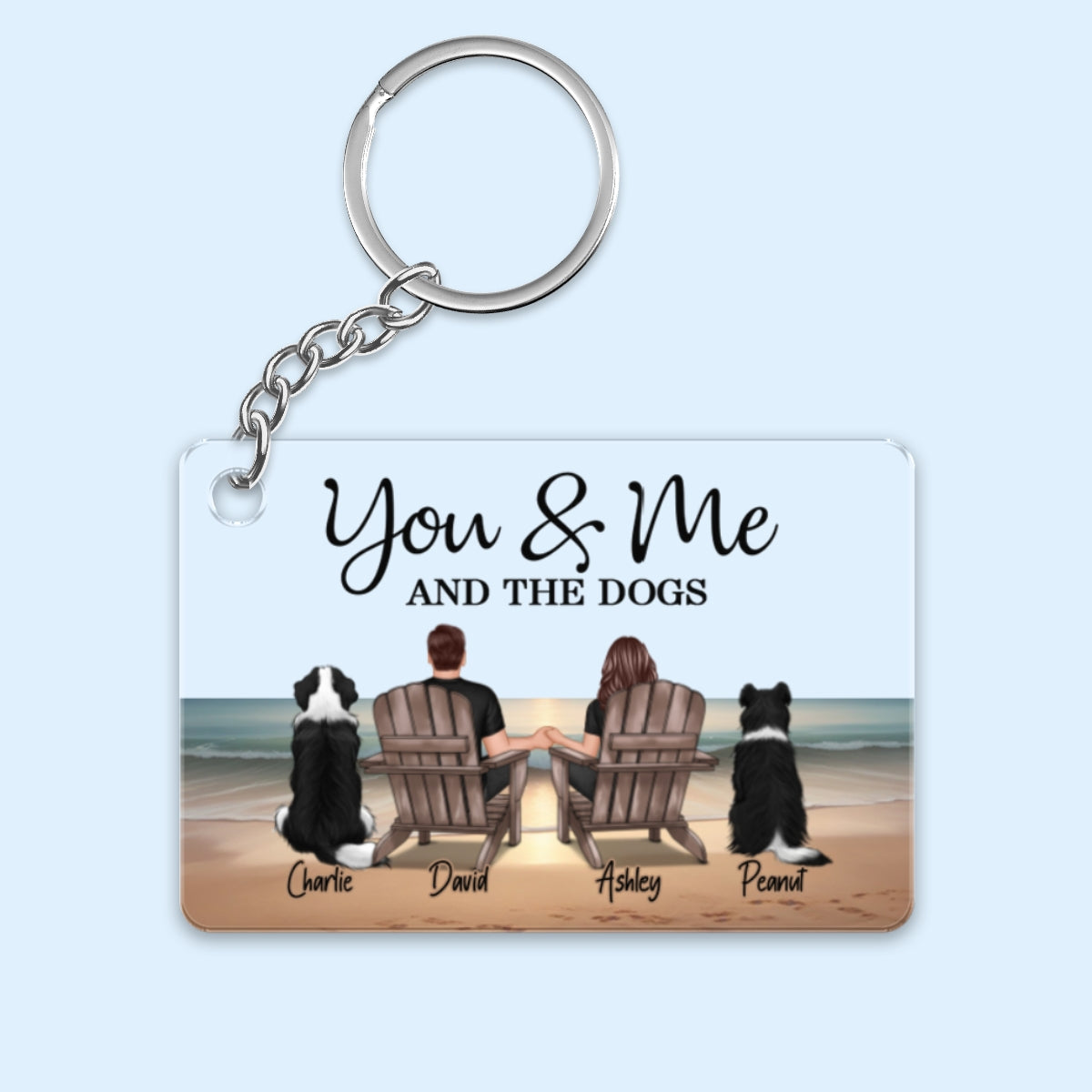 You Me And The Dogs Cats Couple Realistic Beach Landscape Personalized Acrylic Keychain, Gift For Him, For Her