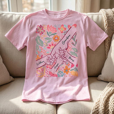 Kids Holding Hand Floral Boho - Personalized Shirt - Mother's Day Gift For Mom Grandma