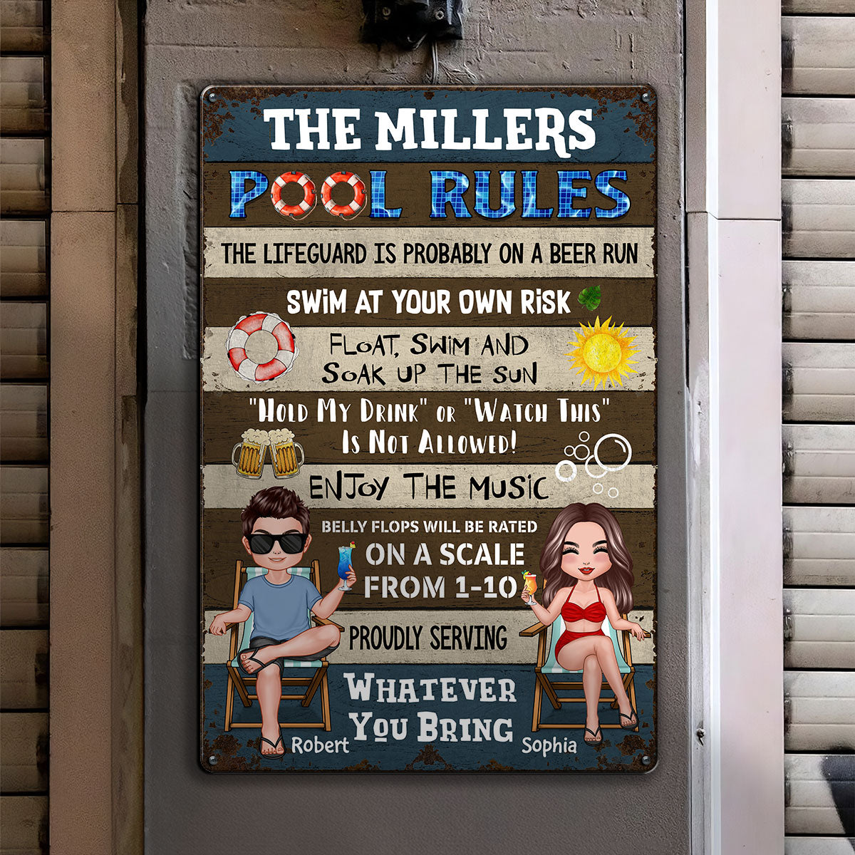 Pool Rules Summer Couple Personalized Metal Sign