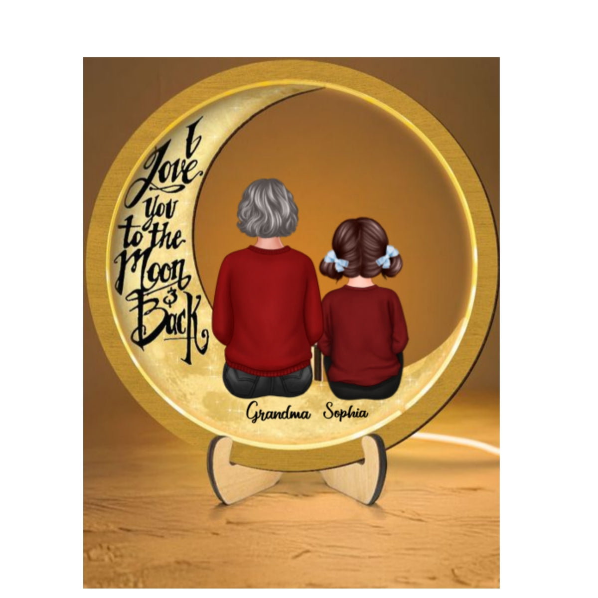 Grandma & Grandkids I Love You To The Moon And Back Personalized 2-Layered Wooden Frame With LED, Mother's Day gift for Grandma