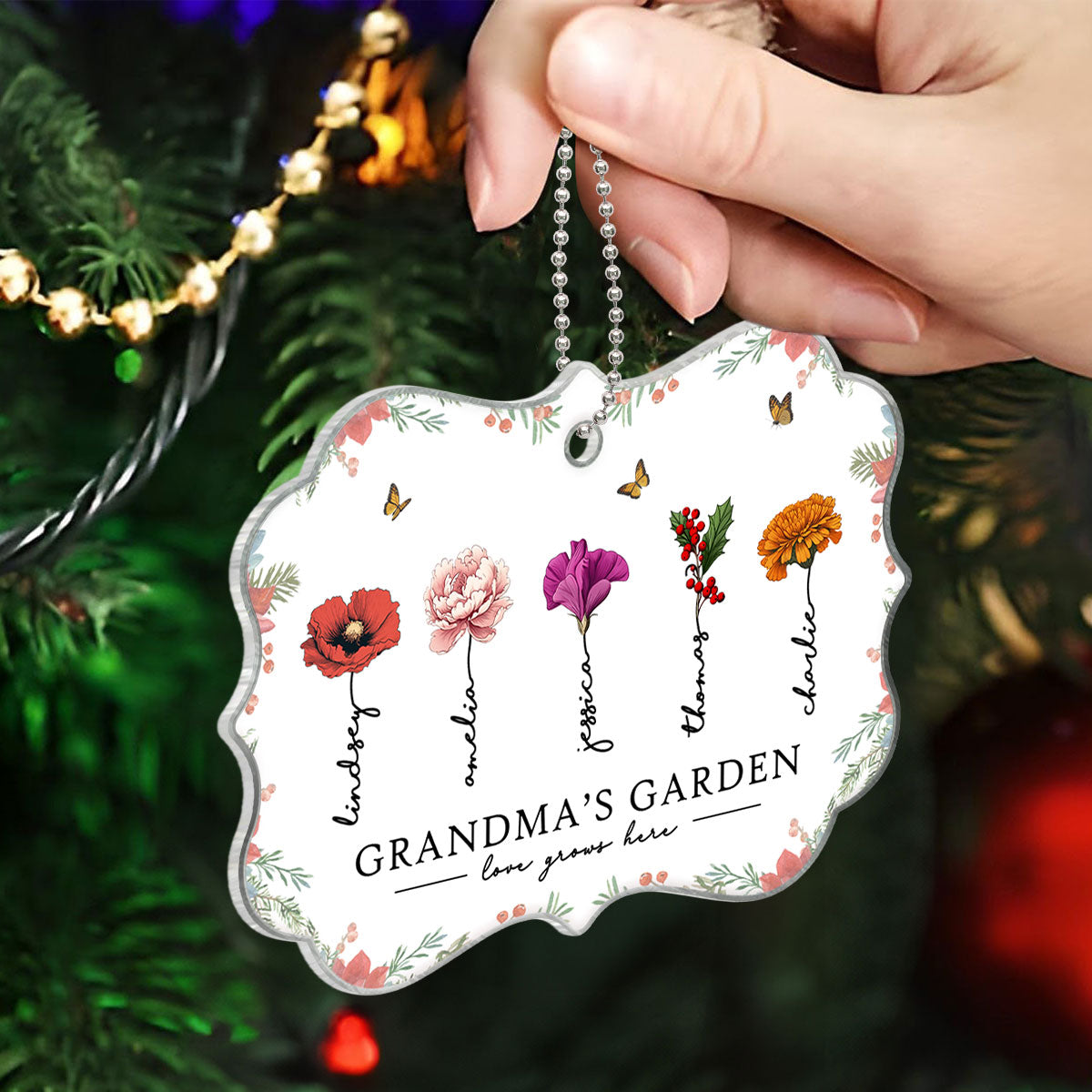 Grandma‘s Garden Beautiful Birth Month Flowers Christmas Gift For Grandma Mom Personalized Acrylic Ornament