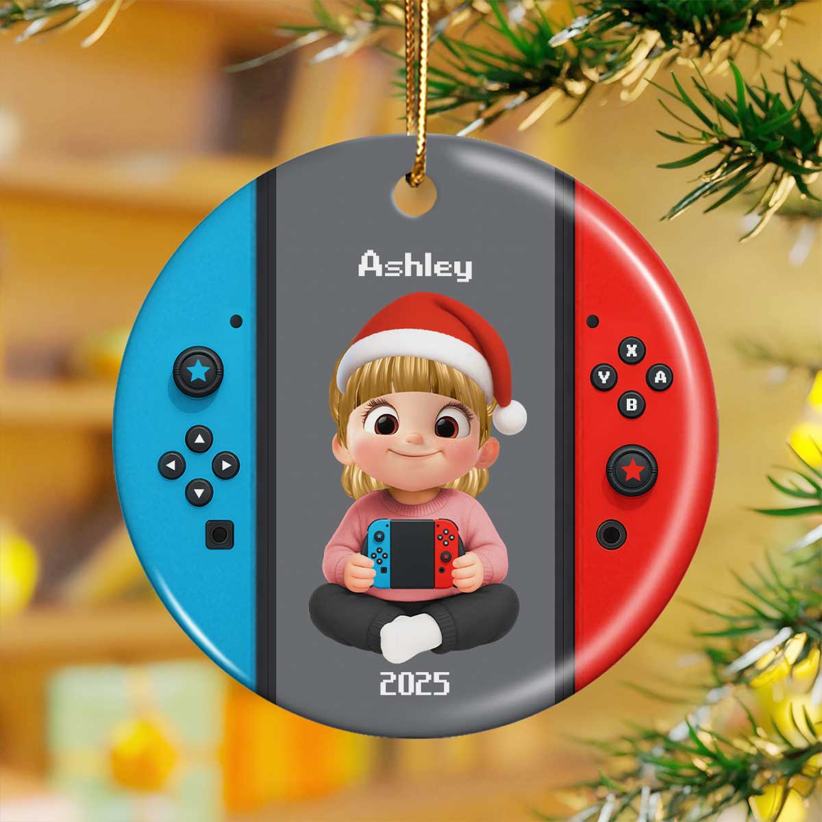 Christmas Gamer - Personalized Ceramic Ornament - Gift for Boys Girls Kids