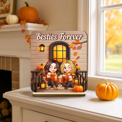Fall Season Besties Forever Personalized Standing Wooden Plaque, Fall Gift for Best Friends