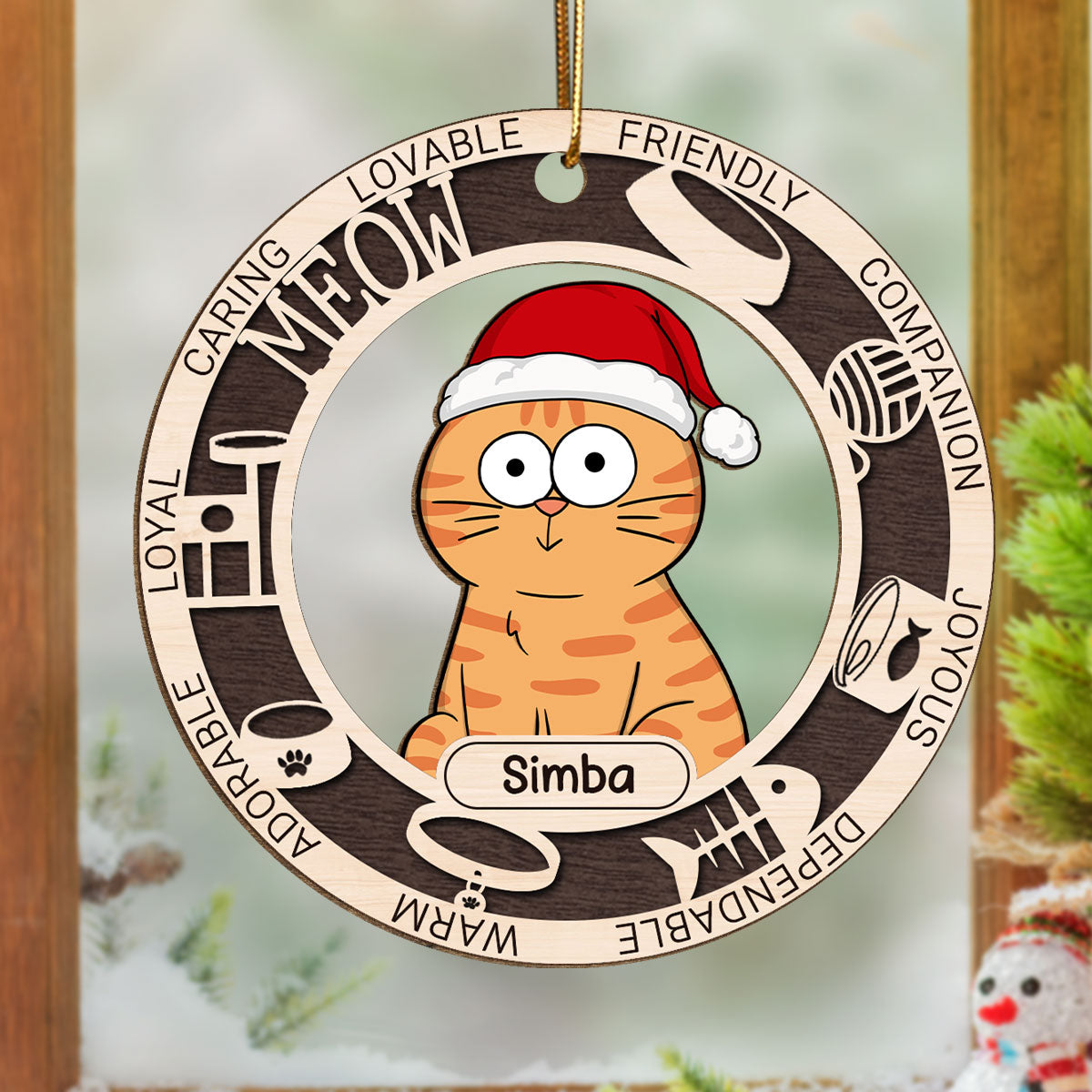 Lovable Friendly Companion Funny Cat Personalized Wooden Ornament