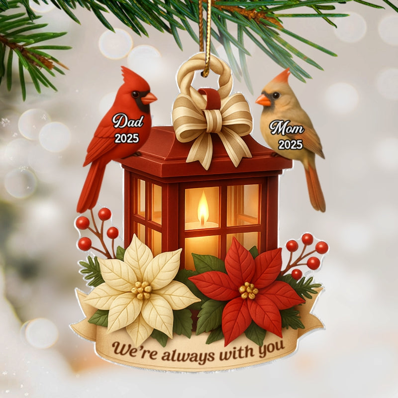 Cardinal On Christmas Lantern 3D Effect Personalized Acrylic Ornament, Meaningful Memorial Symphathy Gift