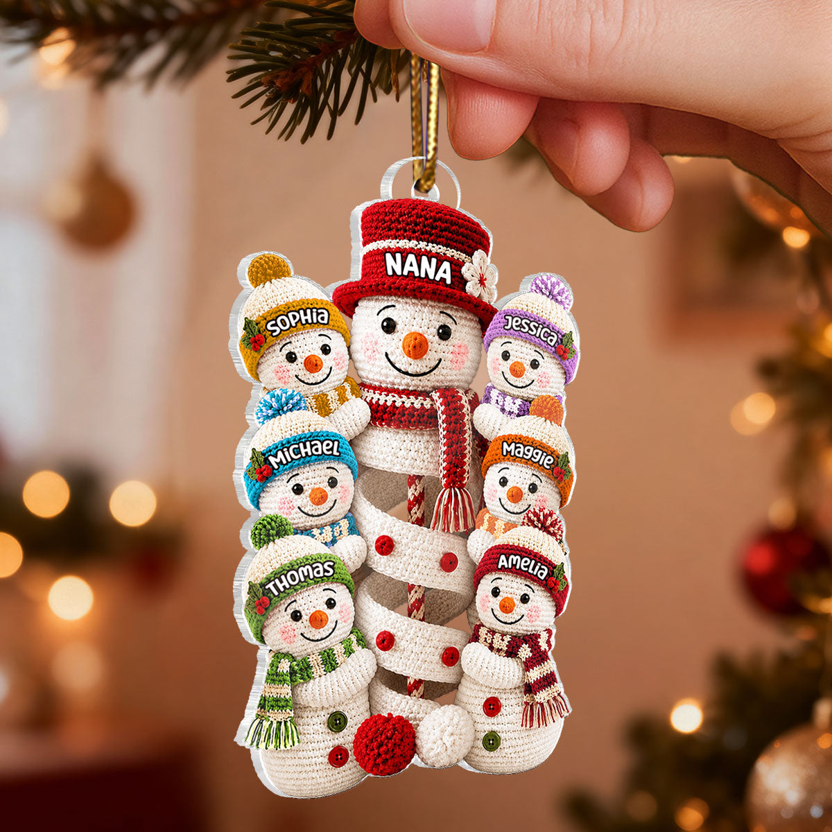Cute Snowman Grandma & Grandkids - Personalized Acrylic Ornament - Christmas Gift for Grandma, Graddaughter, Grandson