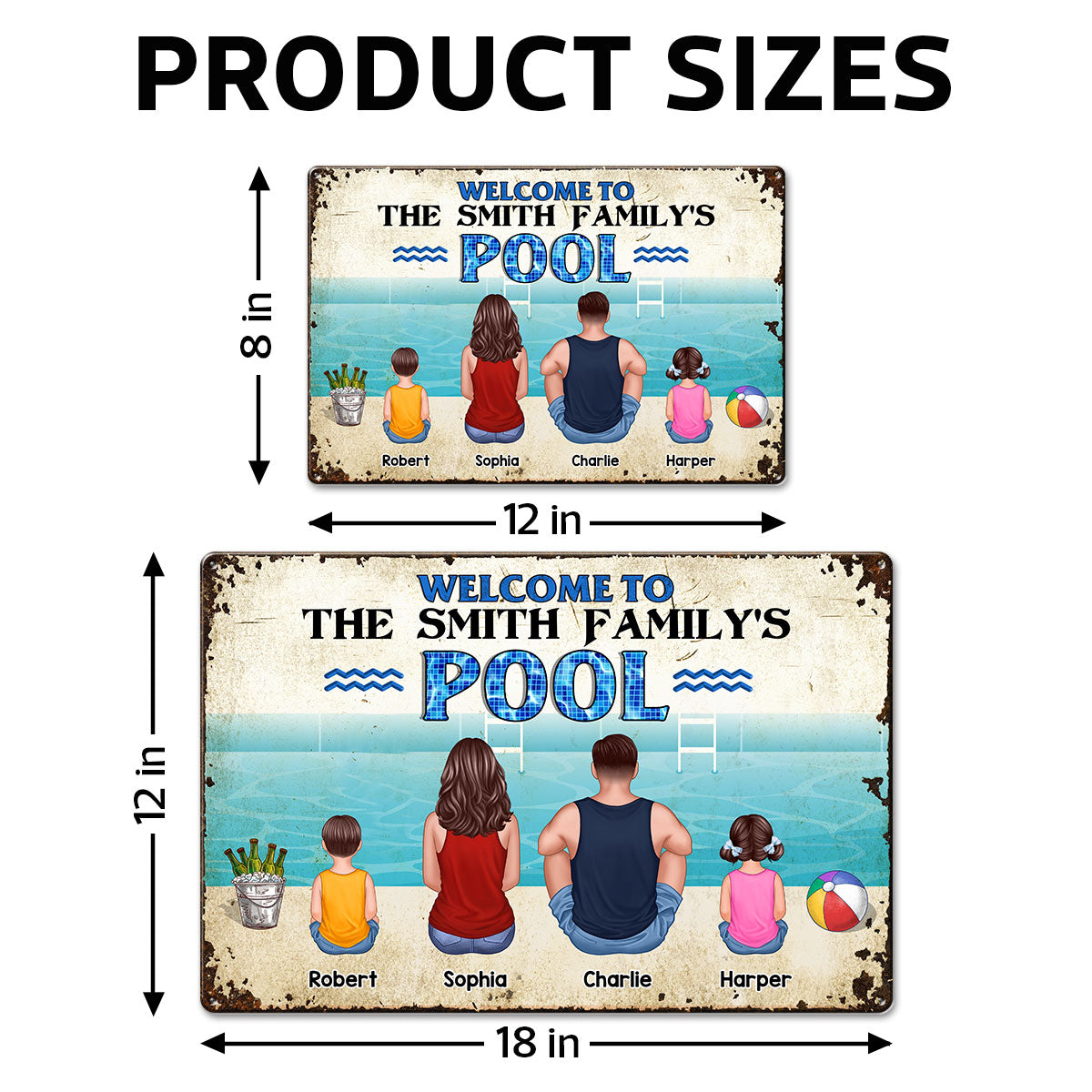 Welcome To Family Poolside Back View Personalized Metal Sign
