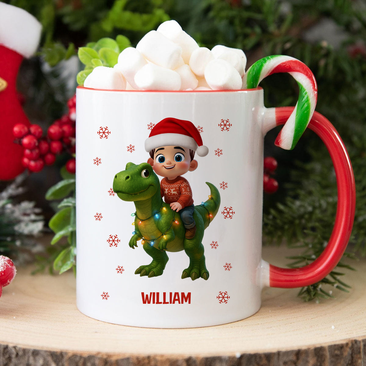 Cute Kid With Dinosaur Christmas Personalized Mug
