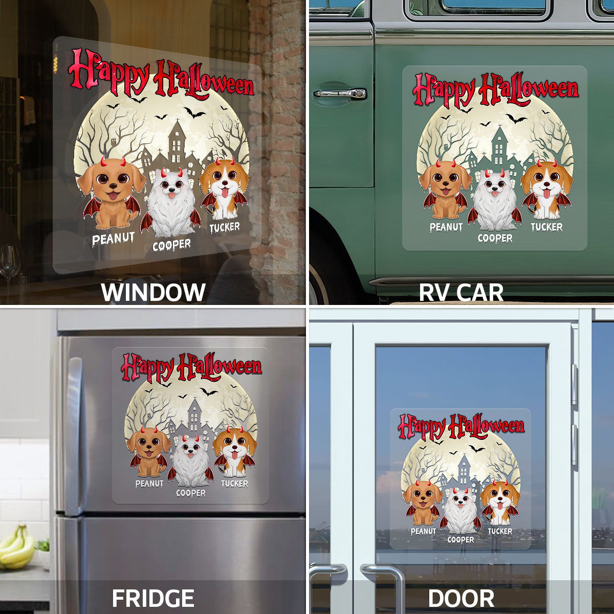 Happy Halloween Cute Dogs Personalized Decal, Halloween Decoration