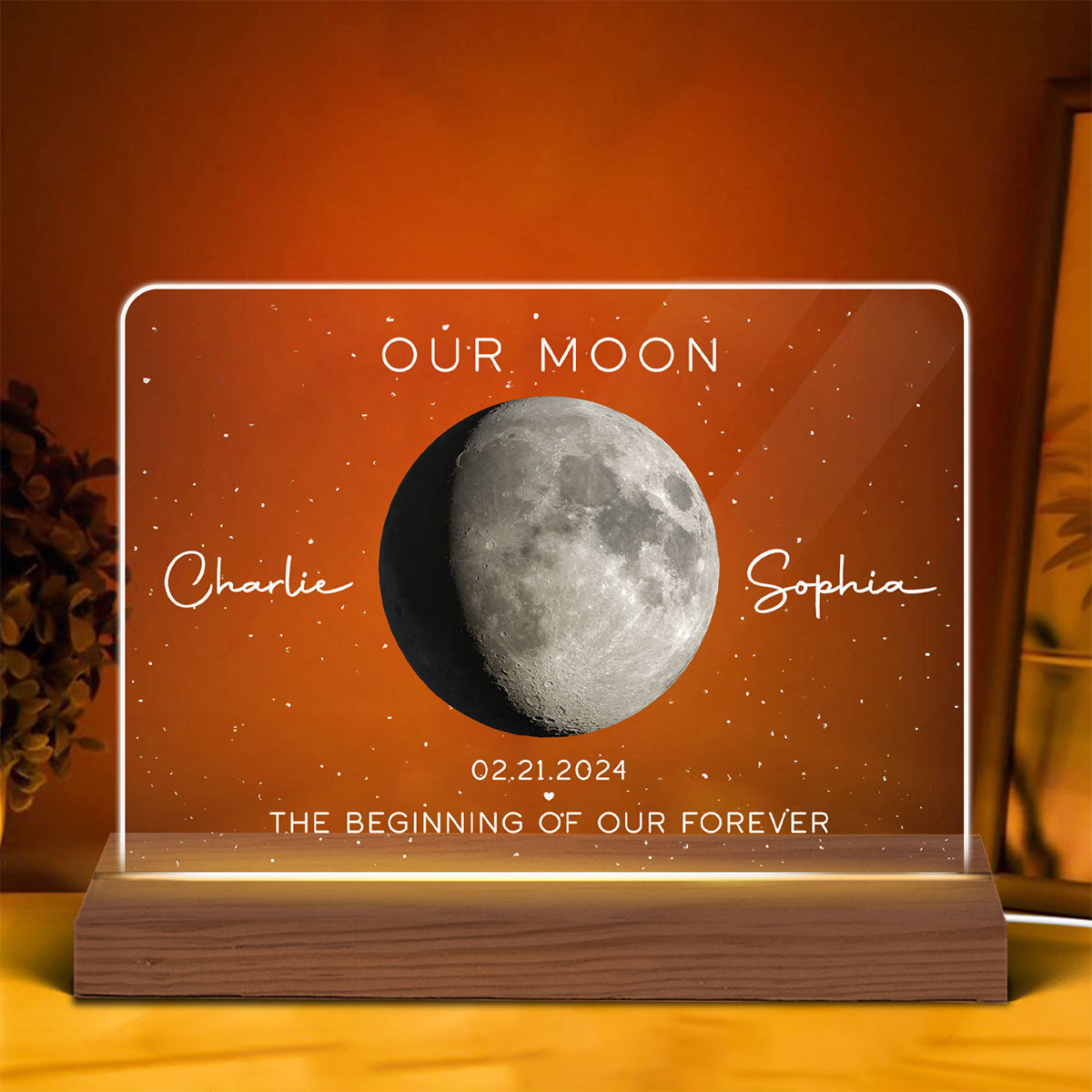 Our Moon Couple Gift Moon Phase Art Anniversary Gift For Him Gift For Her Personalized Acrylic Plaque With LED Night Light